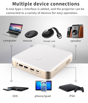 มินิ S350 1080P Full HD DLP 4K 3D โปรเจคเตอร์โรงภาพยนตร์บ้าน WIFI แอนดรอยด์ 9 แบตเตอรี่ที่ติดตั้ง