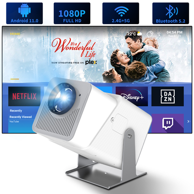 FY360 4K HD Smart LCD Projector แสงสว่างสูง เลเซอร์โรงภาพยนตร์ในบ้านด้วย Android 11.0 BT5.2 สายเสียงสเตียโร่และ US Plug